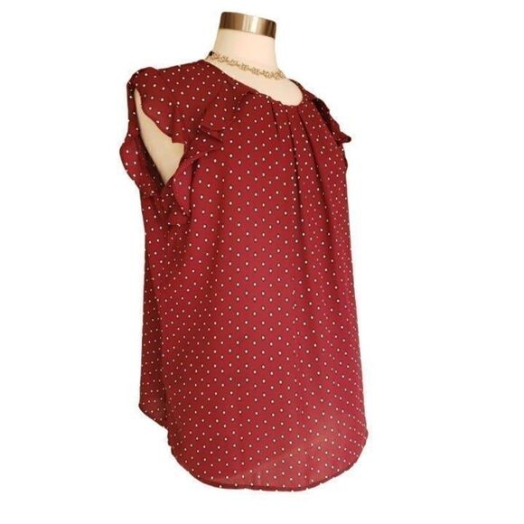 Women's Short Sleeve Round Neck Chiffon Pleated Blouse Maroon Large NWOT - Picture 2 of 7